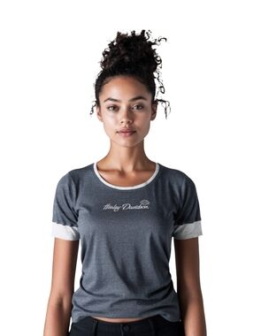 Harley-Davidson Charcoal Gray Tee with White Contrast Sleeves Size 2X
